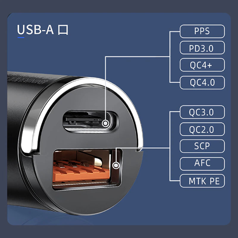 100W Mini Car Charger Lighter Fast Charging for Iphone QC3.0 Mini PD USB Type C Car Phone Charger for Xiaomi Samsung Huawei
